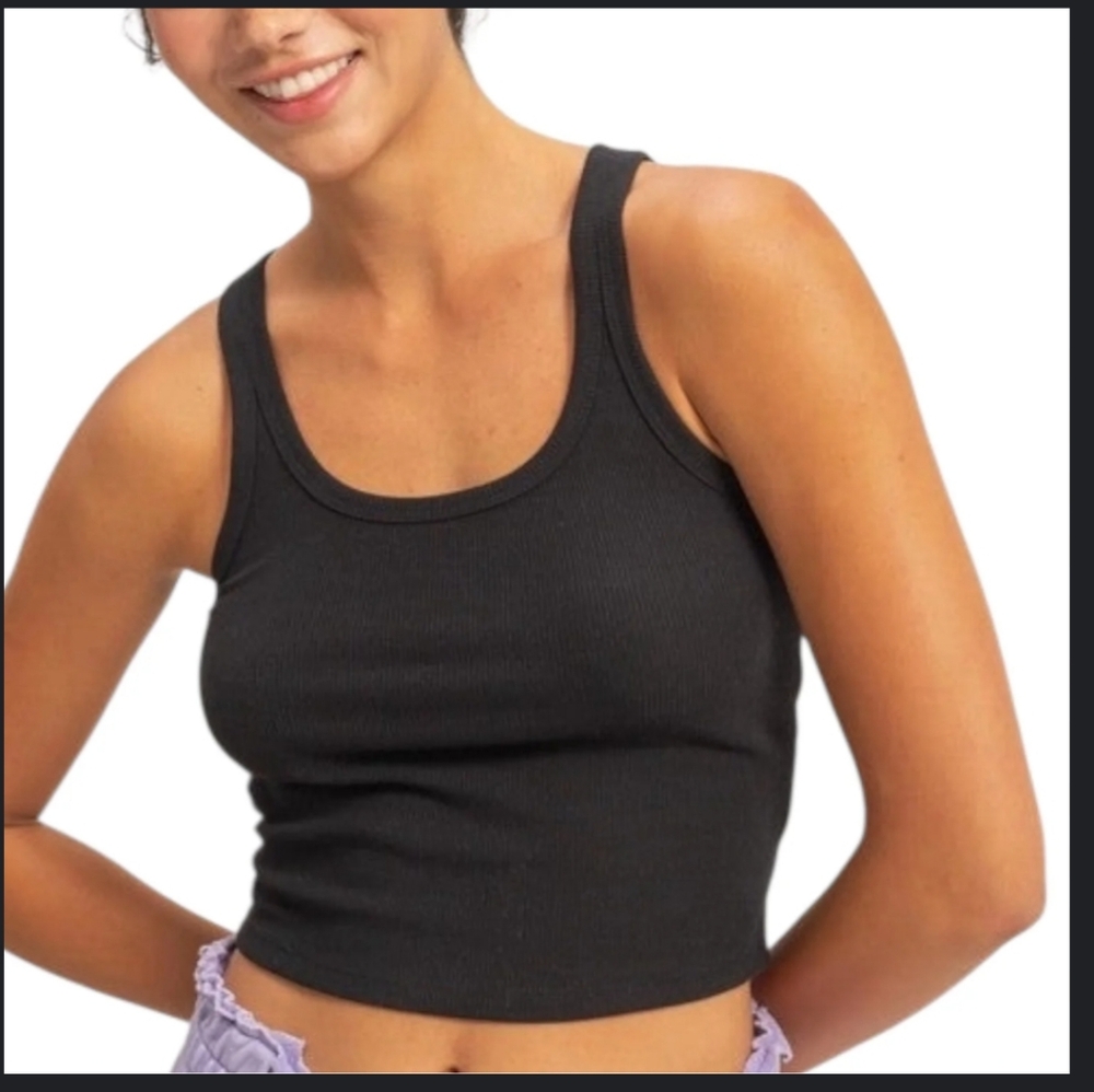 Victoria's Secret Pink  Black Ribbed Crop Tank Top Sz. S, Built In Support